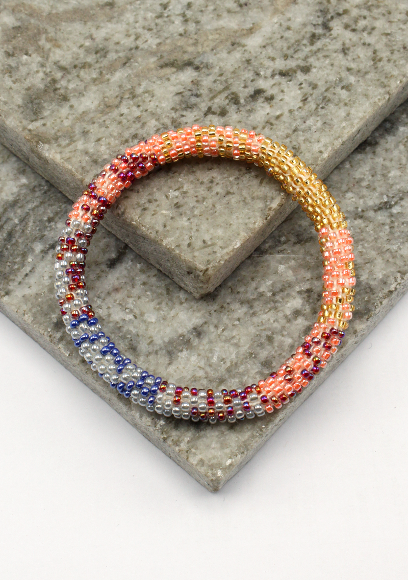 Pink Yellow Roll on Beads Bracelet