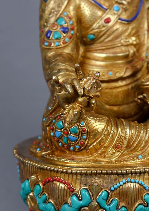 Guru Rinpoche 24K Gold Gilded Copper  Statue 15"H