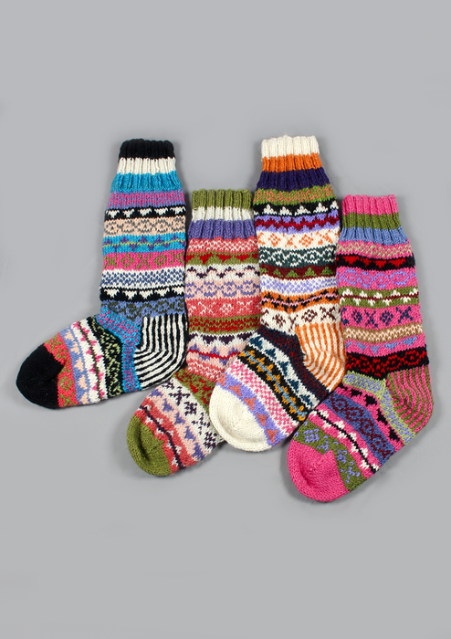 Cozy Handknitted Mixed Color Woolen Knee High Socks