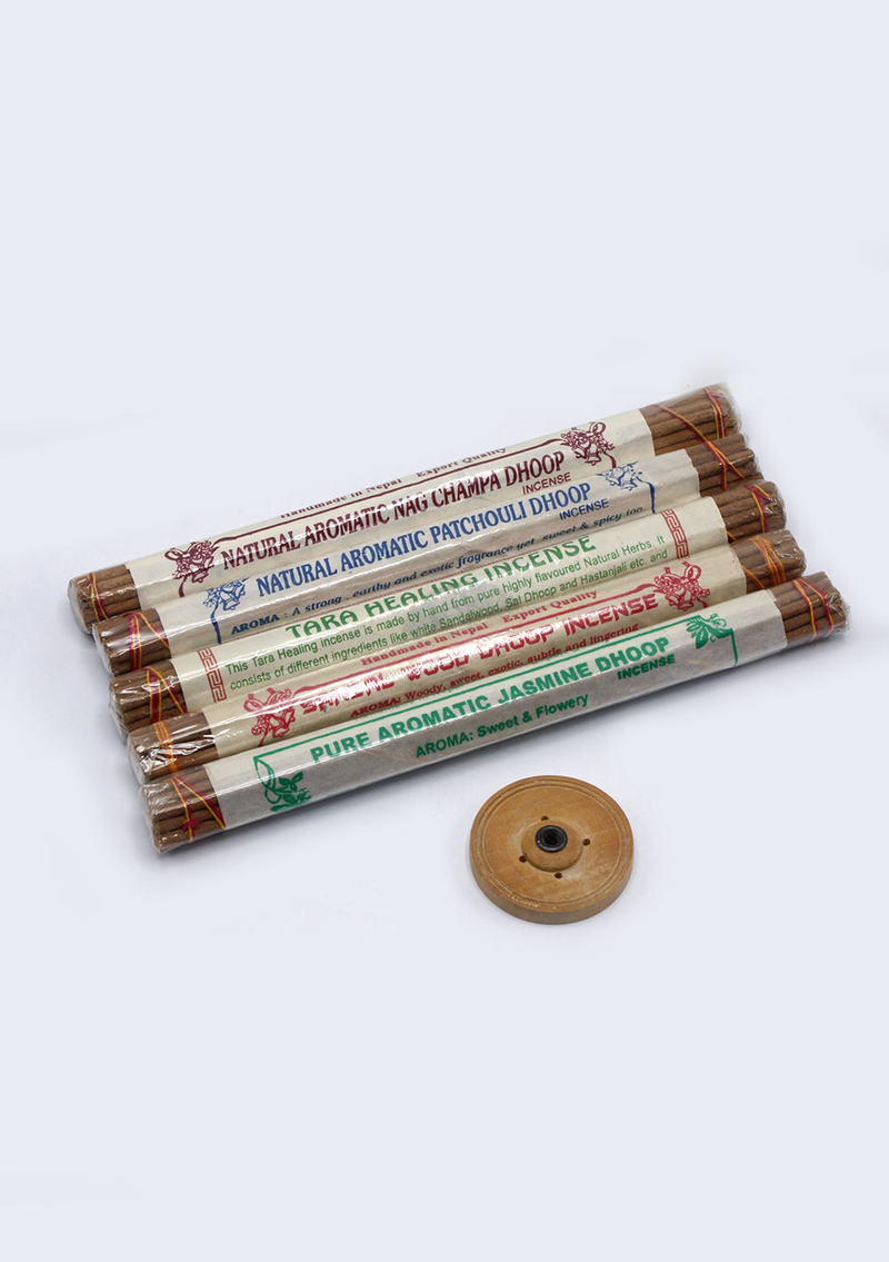 Set of 5 Natural Aromatic Incense Sticks with Wooden Holder