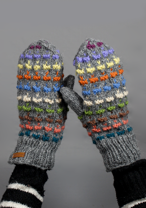 Beautiful Multicolor Handknitted Sherpa Mittens- Gray
