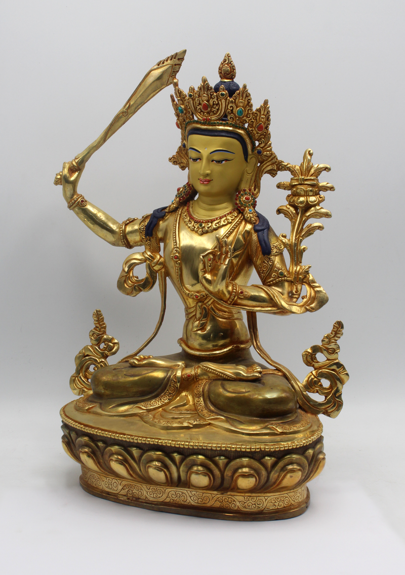 Masterpiece 24 K Gold Manjushree Statue 14" H