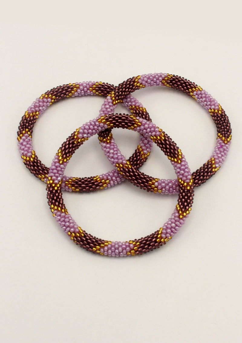 Golden Purple Roll on Beads Bracelet