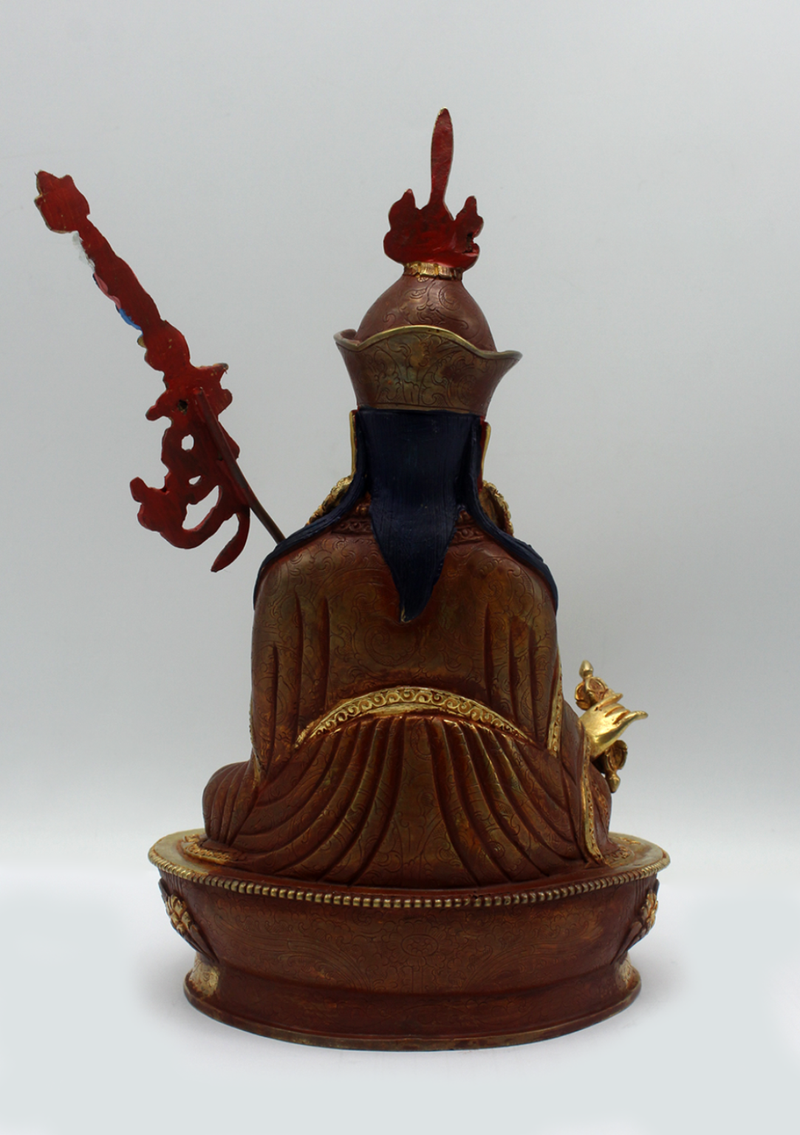 Partly Gold Plated Copper Guru Padmasambhava Statue 8.5"H