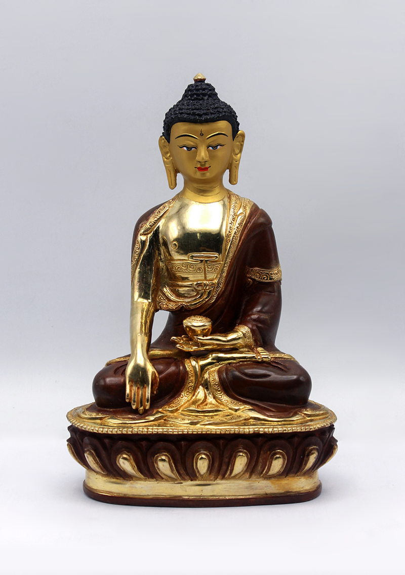 Shakymuni Buddha Gold Plated Statue 8" H