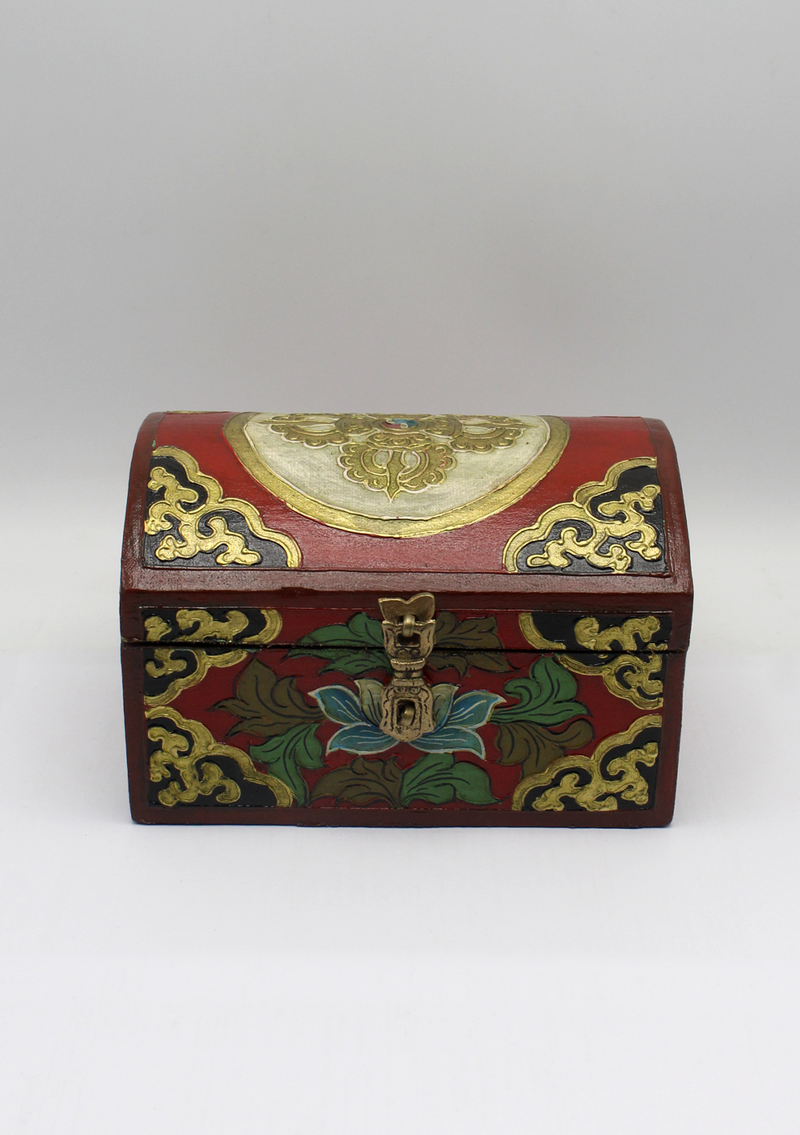 Handpainted Tibetan Wooden Optical Box with Double Dorjee- Large