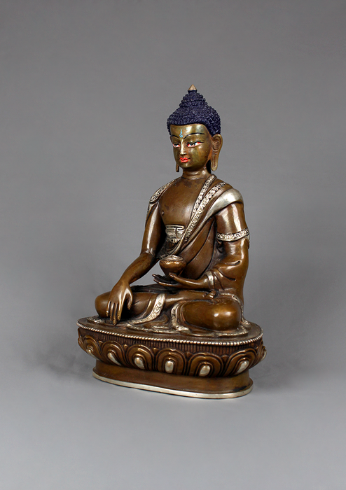 Copper Shakyamuni Buddha Silver Plated Statue 8.5"H