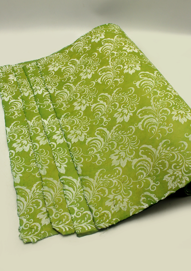 Leaf Printed Green Lokta Gift Wrapping Paper