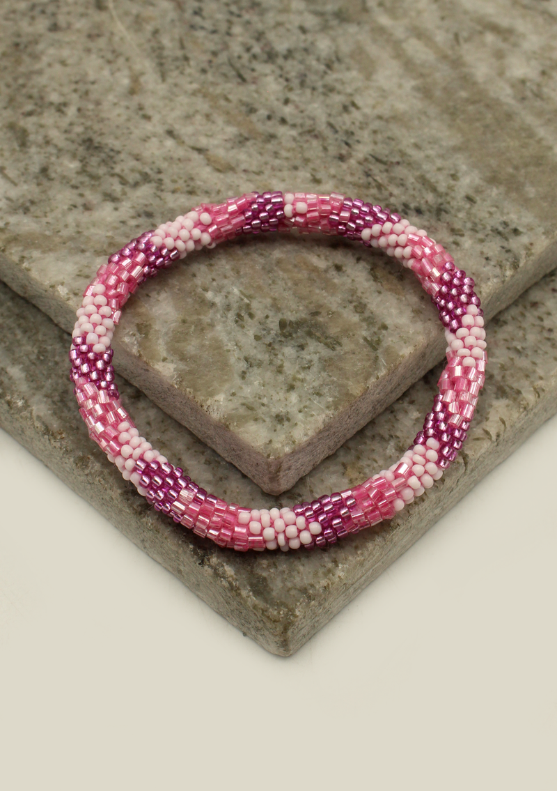Baby Pink stripes Roll on Beads Bracelet