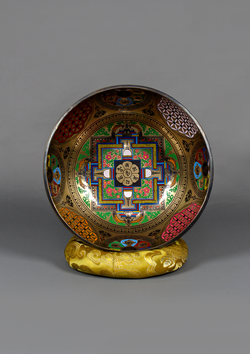 Om Mani Padme Hum Mandala Painted  Singing Bowl 8"