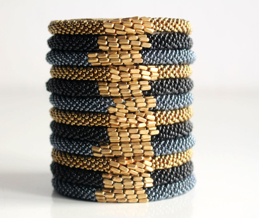 Stylish Golden Metal Crocheted Beads Roll On Bracelet