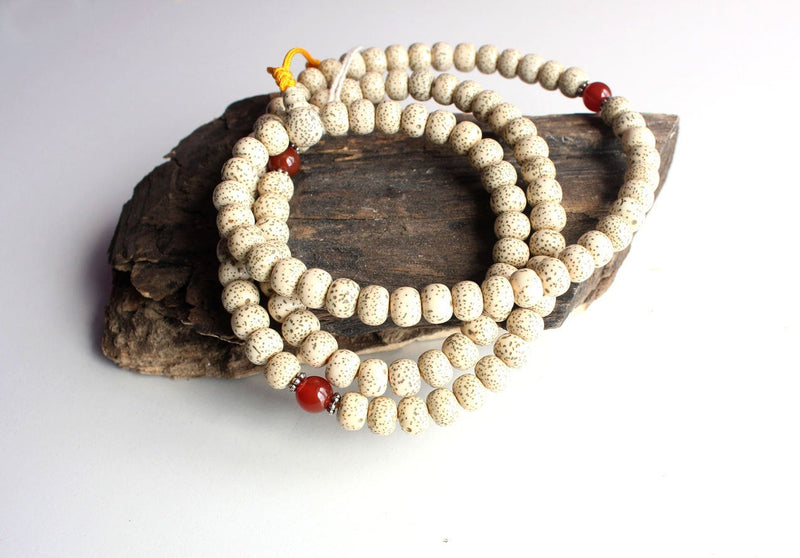 108 Lotus Seeds Tibetan Prayer Mala with Carnelian Spacer