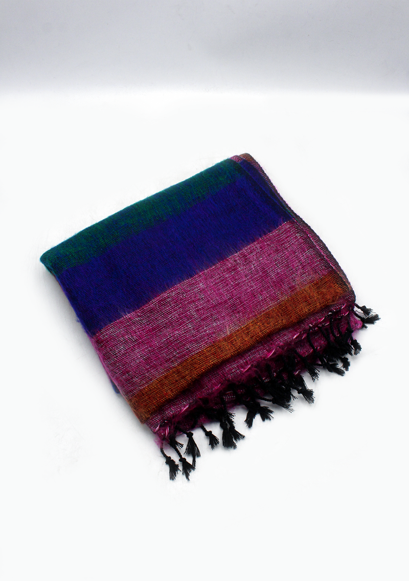 Green Blue Orange Stripe Yak Wool Shawl
