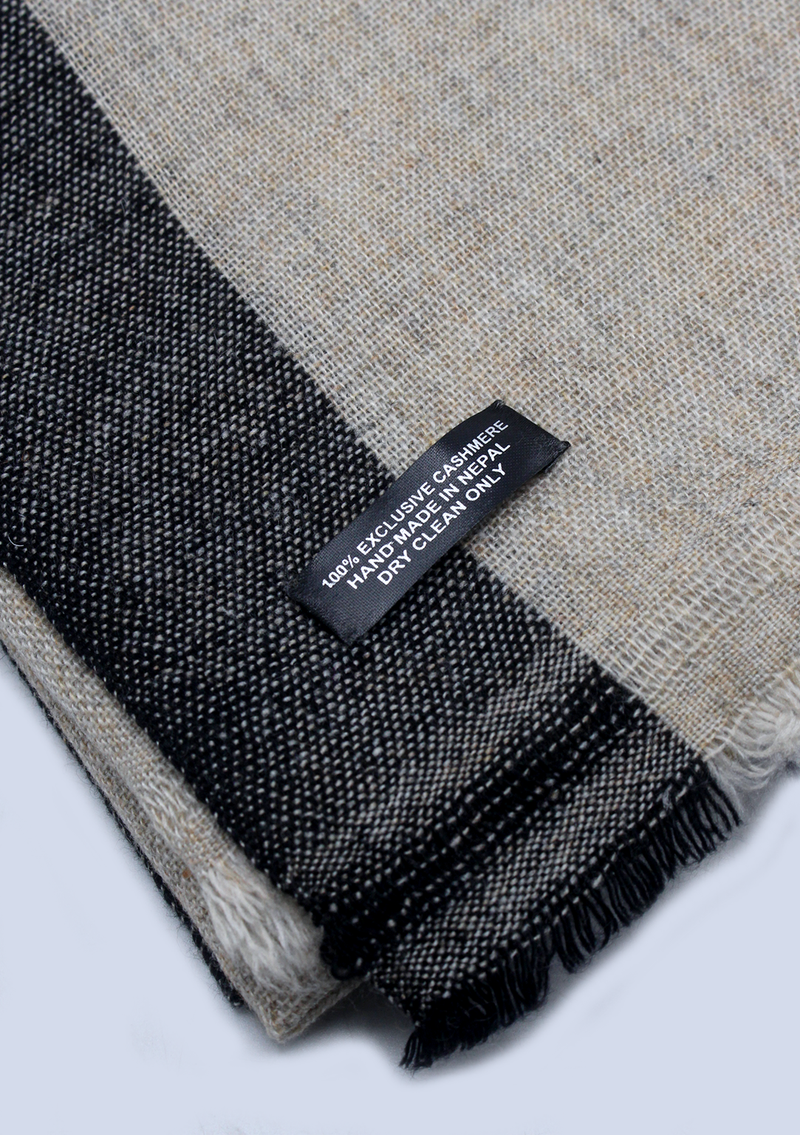 Black Border Plain Gray Mix Wool Cashmere Shawl