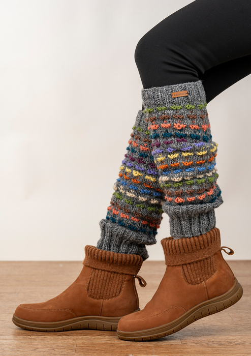 Beautiful Handknitted Multicolor Leg Warmers - Gray