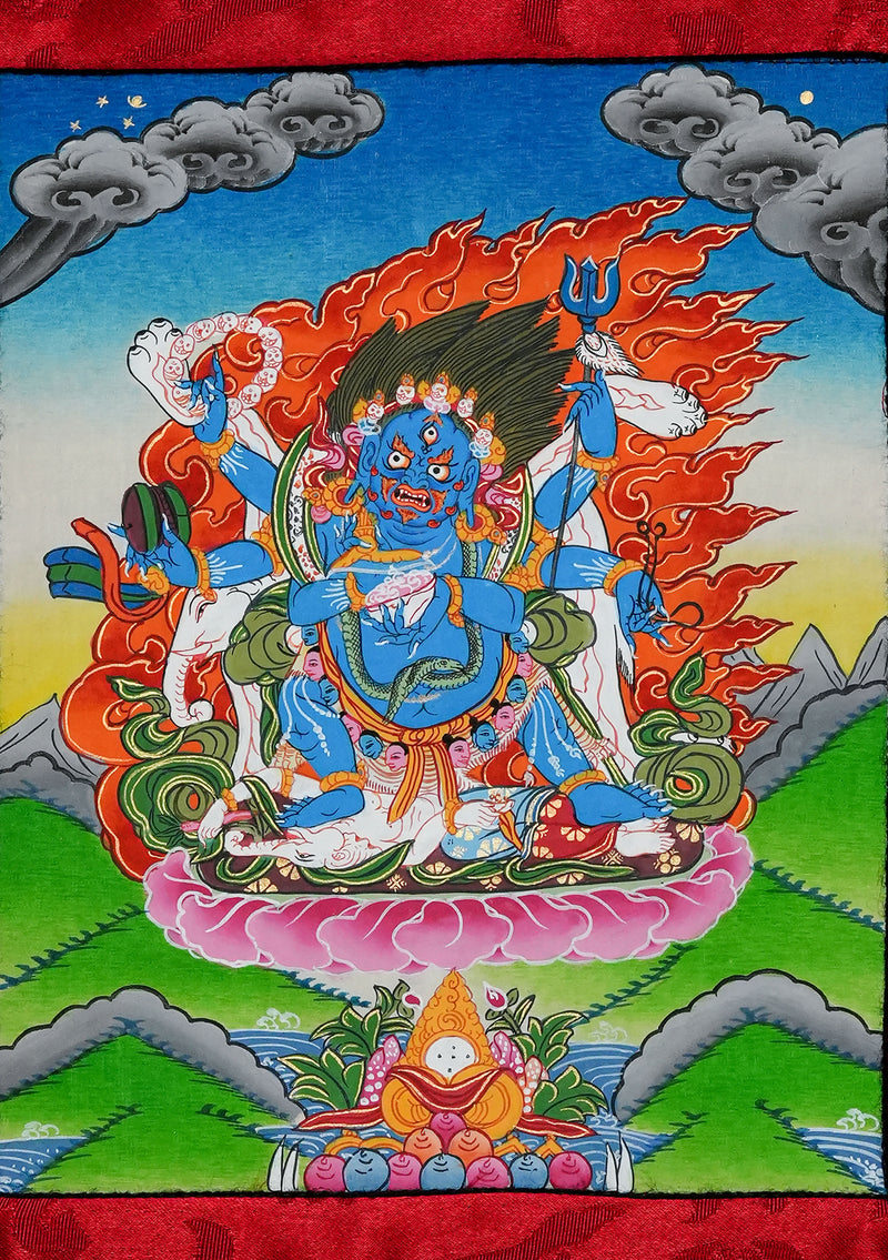 Mahakala Thangka Painting with Brocade