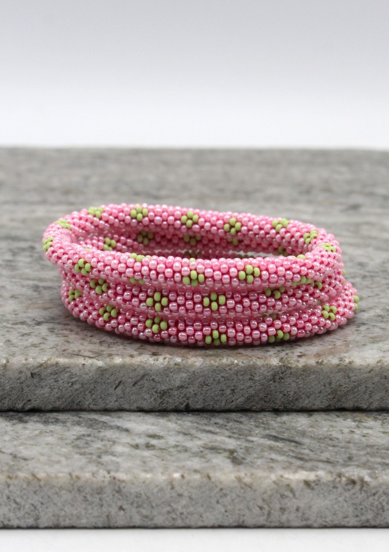 Pretty Pink Nepalese Roll on Beads Bracelet
