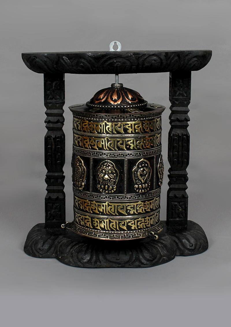 Wall Hanging Single Prayer Wheel With Mantra Carvings