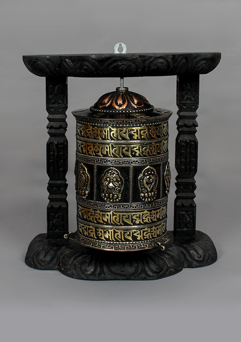 Wall Hanging Single Prayer Wheel With Mantra Carvings
