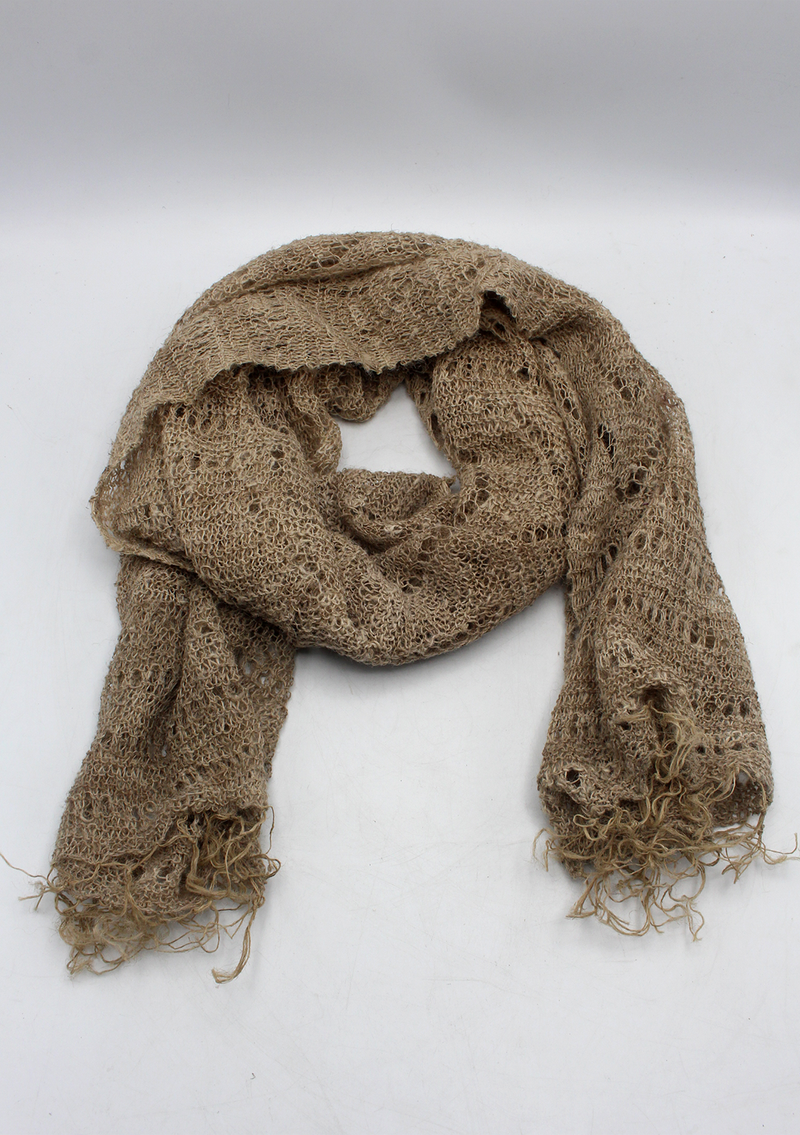 Natural Nettle Yarn Woven Shawl- Dark
