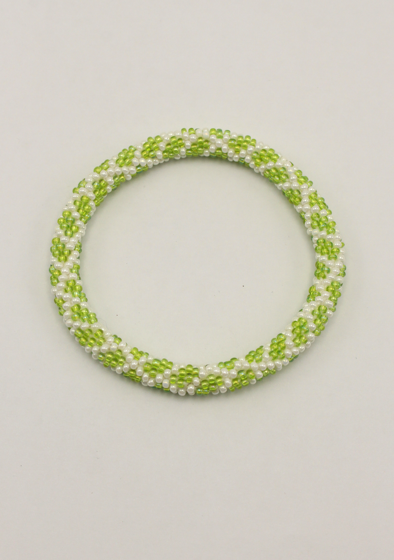 Mint Green White stripes Roll on  Beads Bracelet