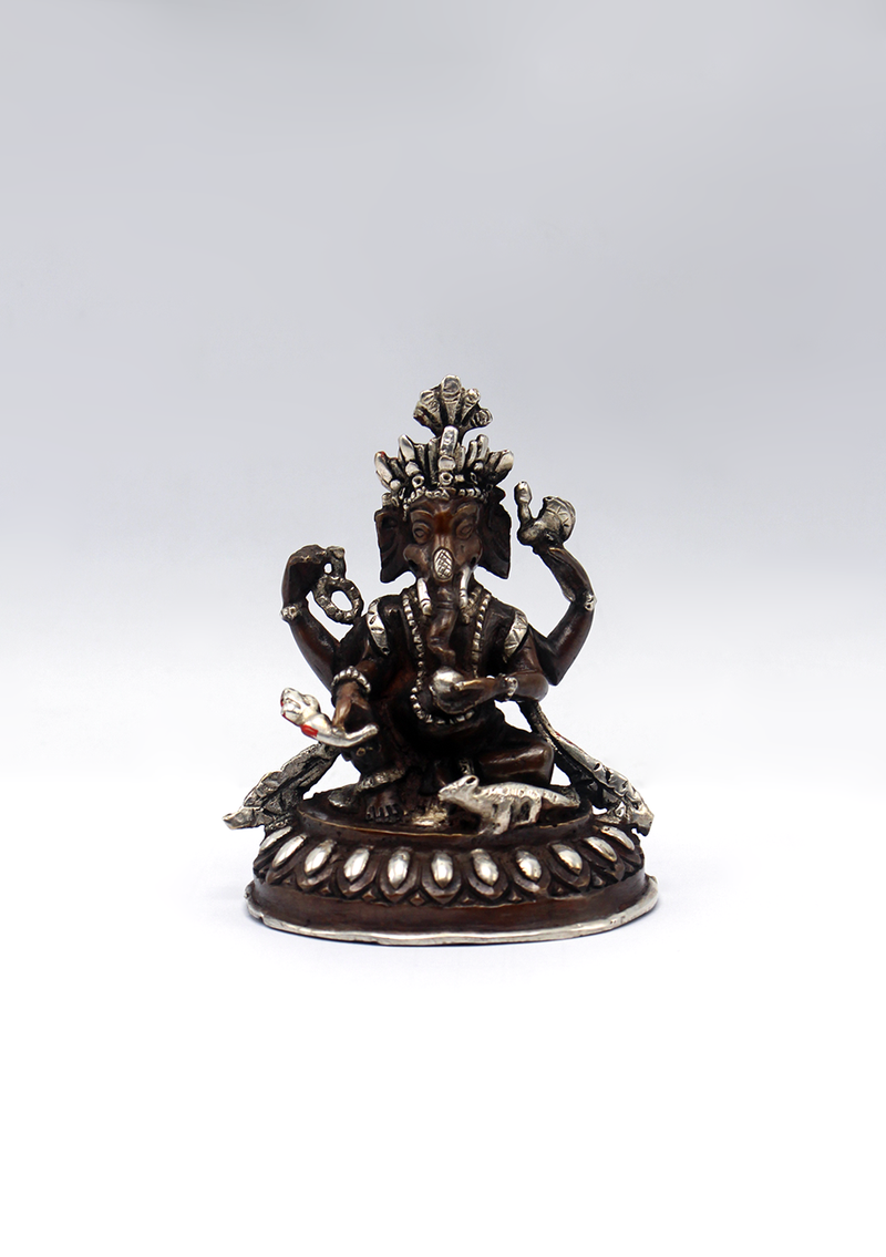 Copper Silverplated Ganesha Statue 3.5"H