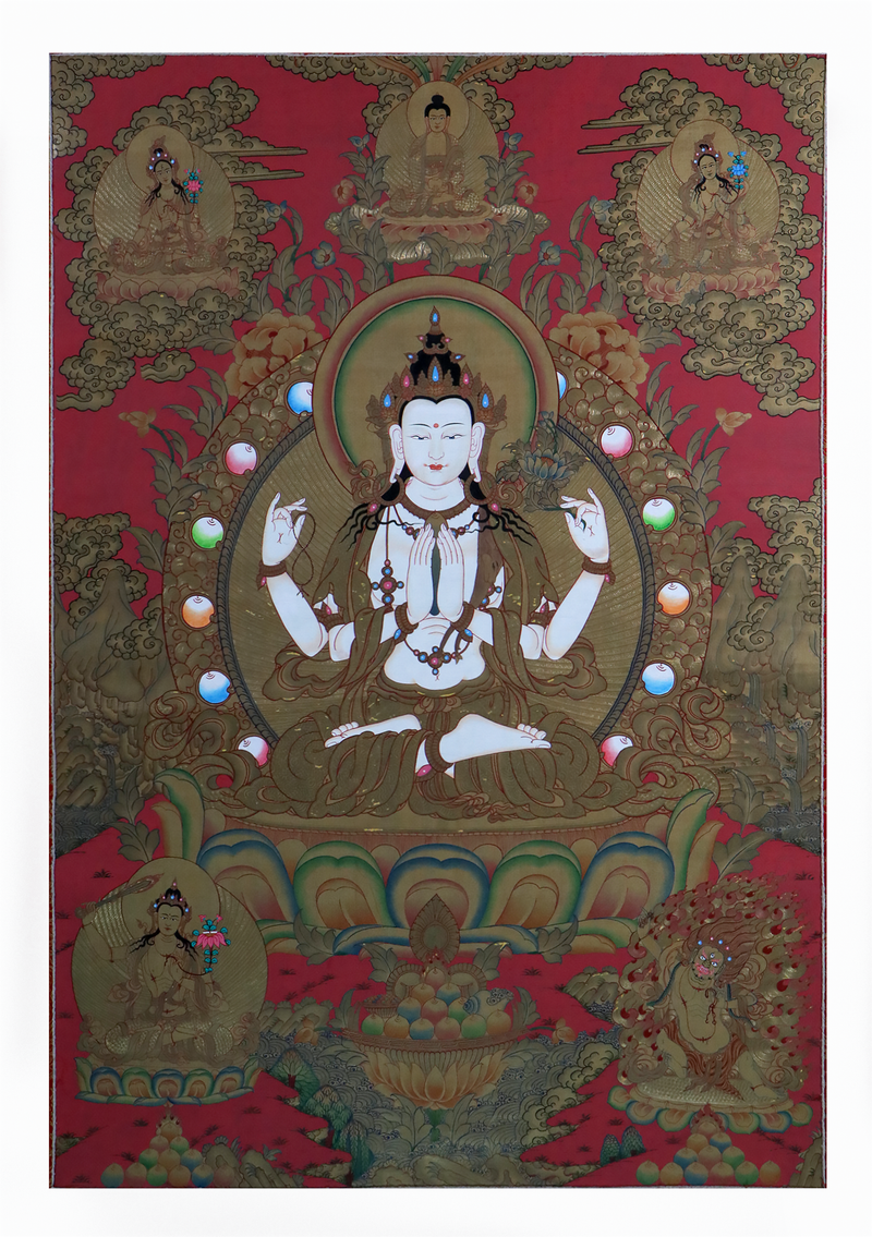 Chenrezig Premium Quality Kochin Brocade Thangka Painting