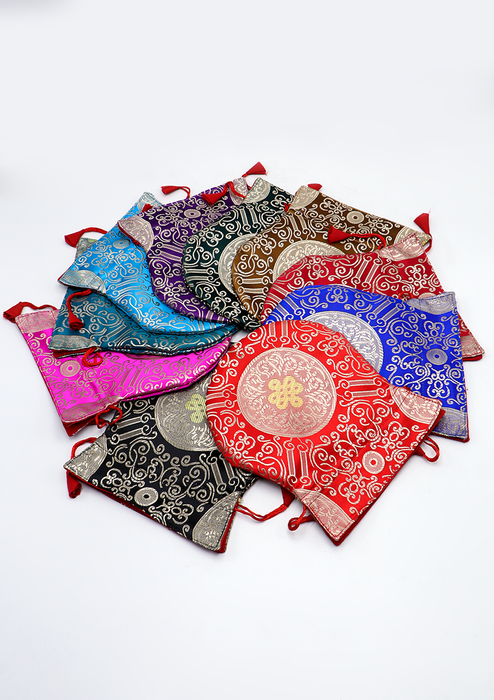 Endless Knot Brocade Drawstring Multicolor Mala Bag Pouch