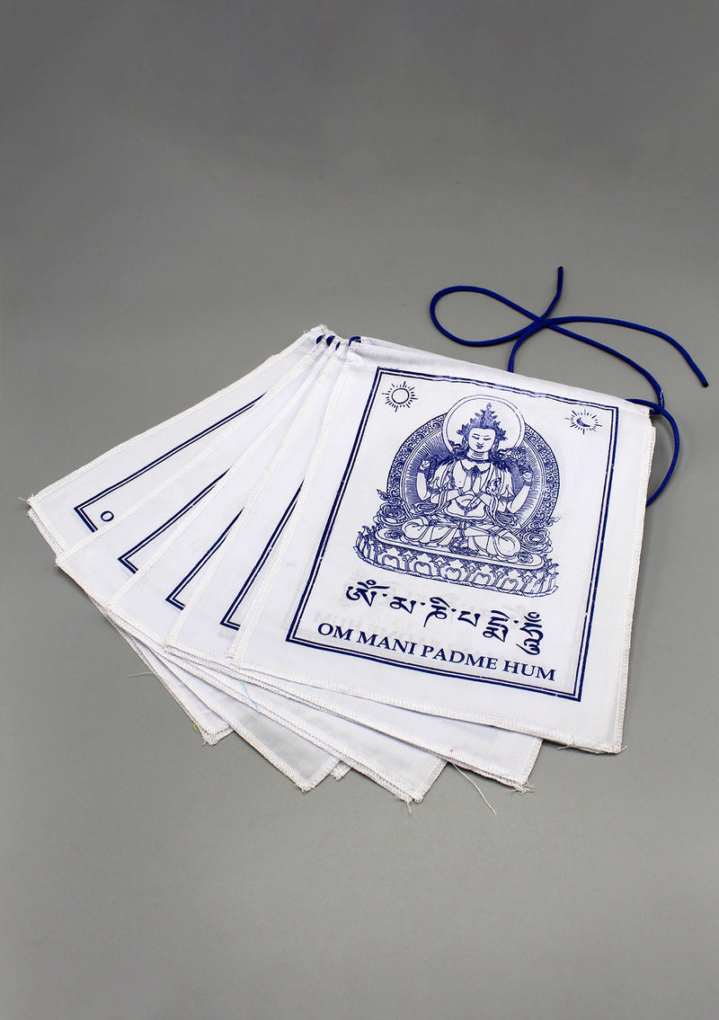 All White Chenrezig Prayer Flags