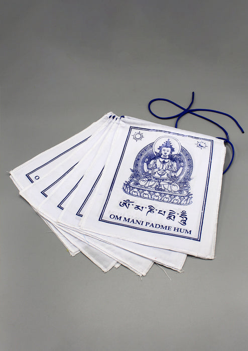 All White Chenrezig Prayer Flags