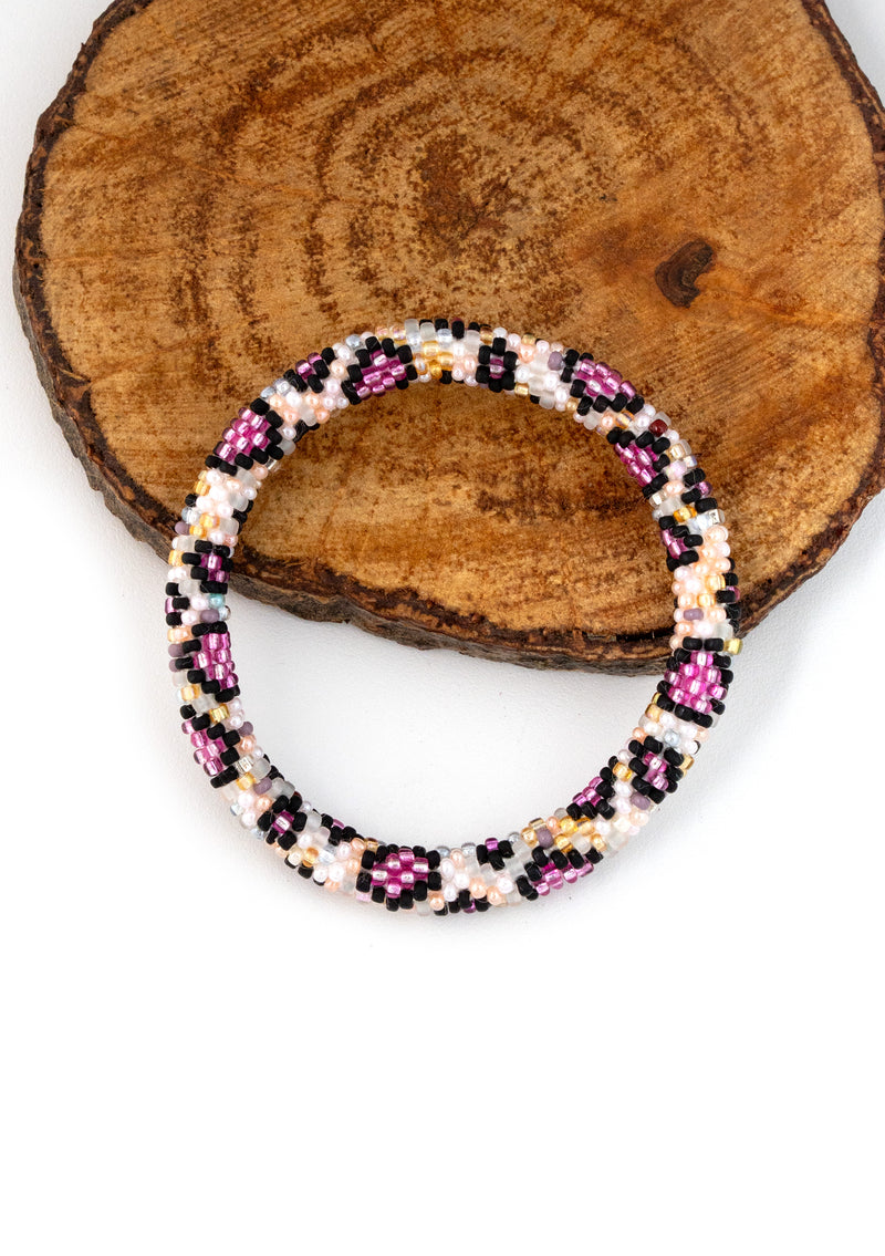 Ivory Animal Print Nepalese Roll Bead Bracelet