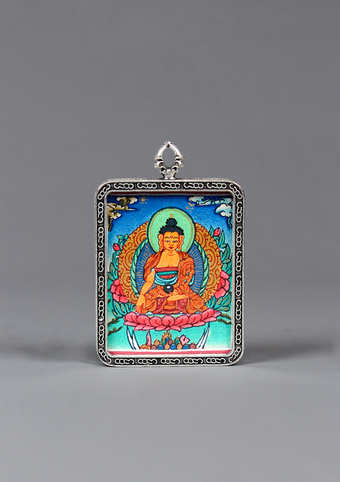 Shakyamuni Mini Thangka Amulet Pendant Silver