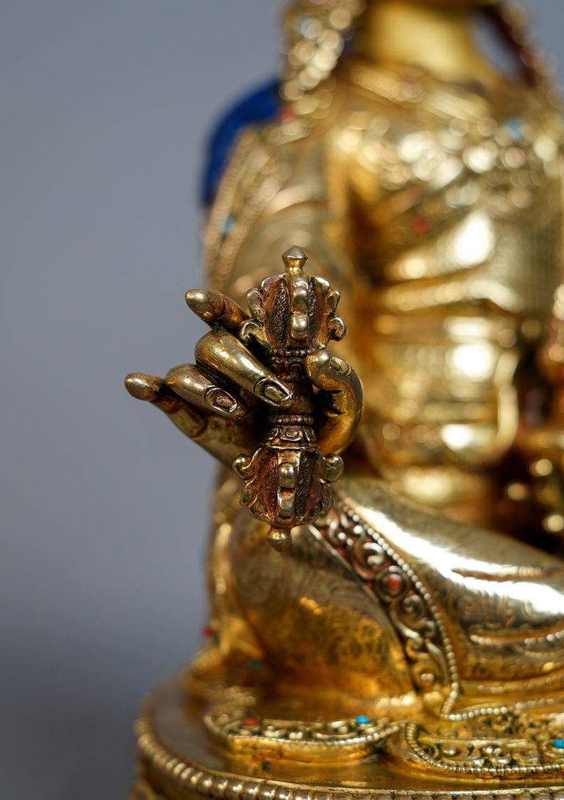 Masterpiece Fully Gold Plated Guru Rinpoche (Padmasambhava) Statue – Sacred Tibetan Buddhist Art | 14” H