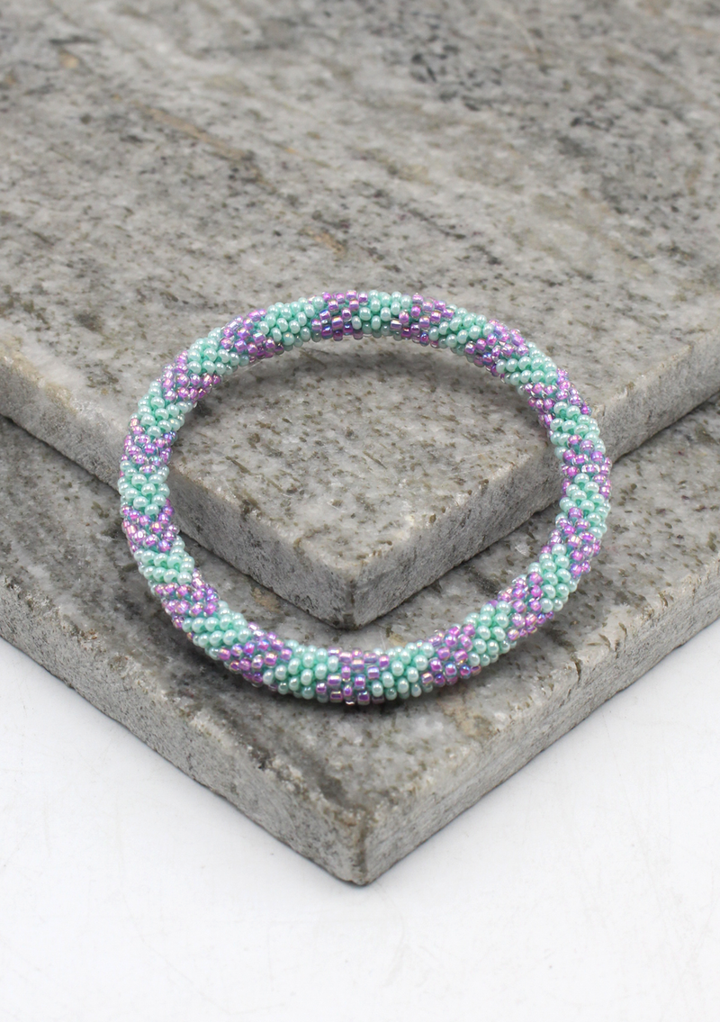 Blue  Purple Stripe  Nepalese Roll on Beads Bracelet