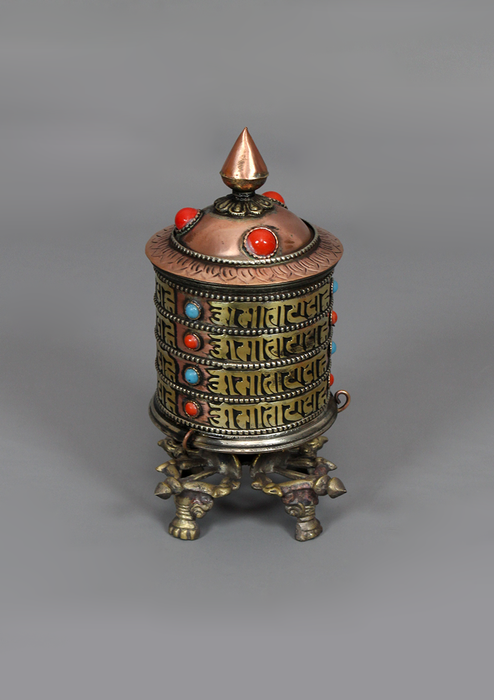 Copper Desktop Single Prayer Wheel With Double Dorjee Stand