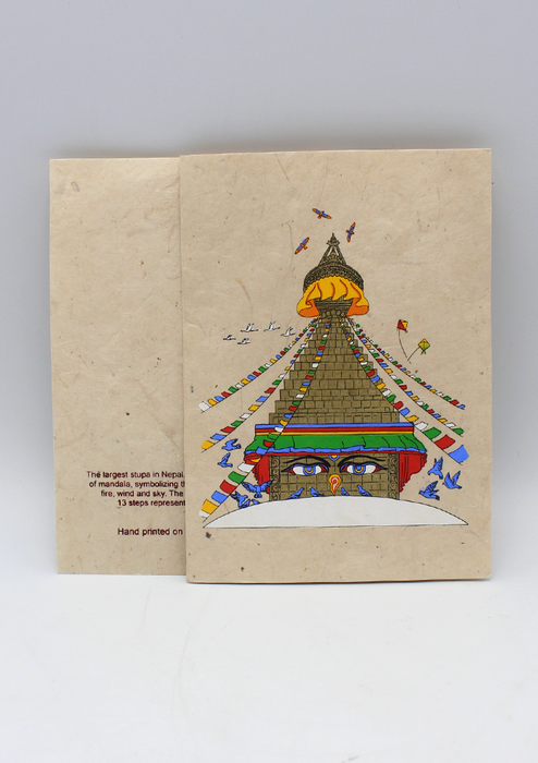 Buddha Stupa Painted Handmade Nepalese Lokta Paper Greeting Card