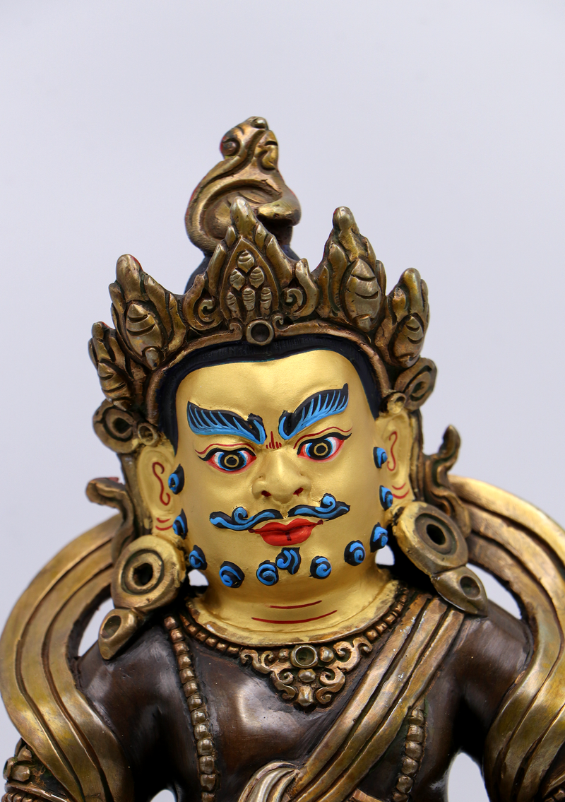 Gold Face Painted Copper Kubera Statue 7.8"H