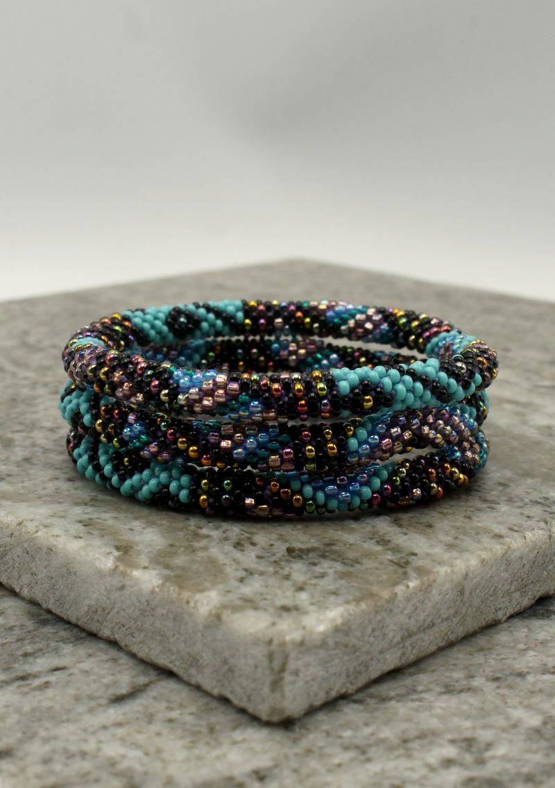 Turquoise Blue Red Indian Roll on Beads Bracelet