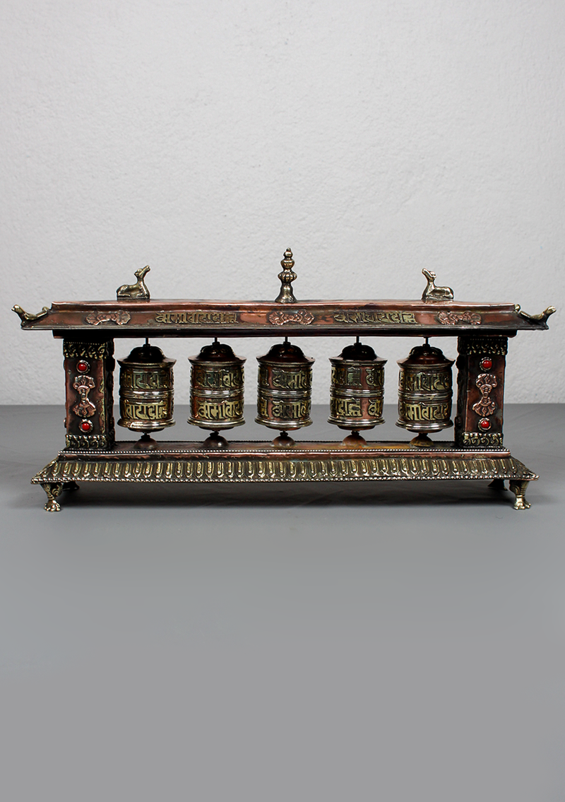 Potala Palace Style 5 Prayer Wheel Desktop Set – Tibetan Buddhist Spinner