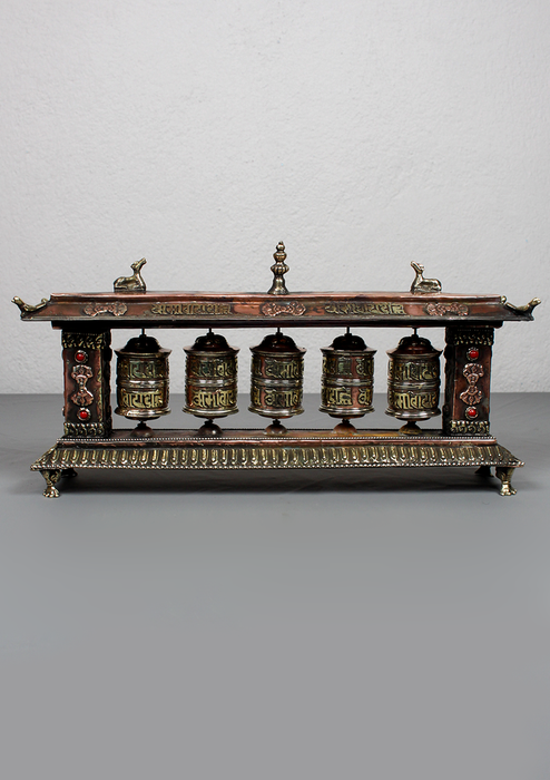 Potala Palace Style 5 Prayer Wheel Desktop Set – Tibetan Buddhist Spinner