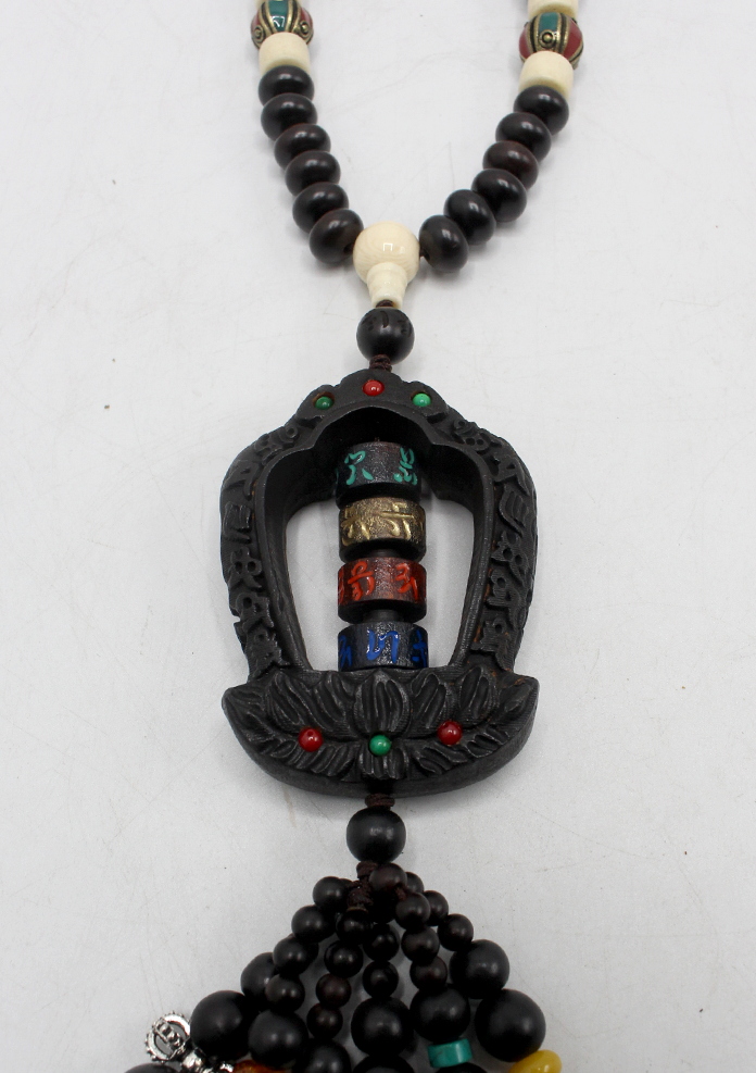 Tibetan Kalachakra Carved Wooden Car Hanging Amulet