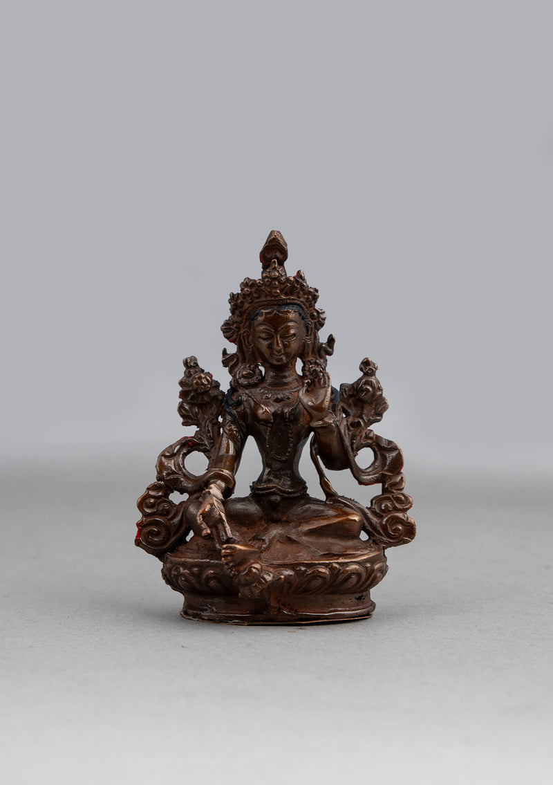 Copper Oxydized Green Tara Statue 3.5" H