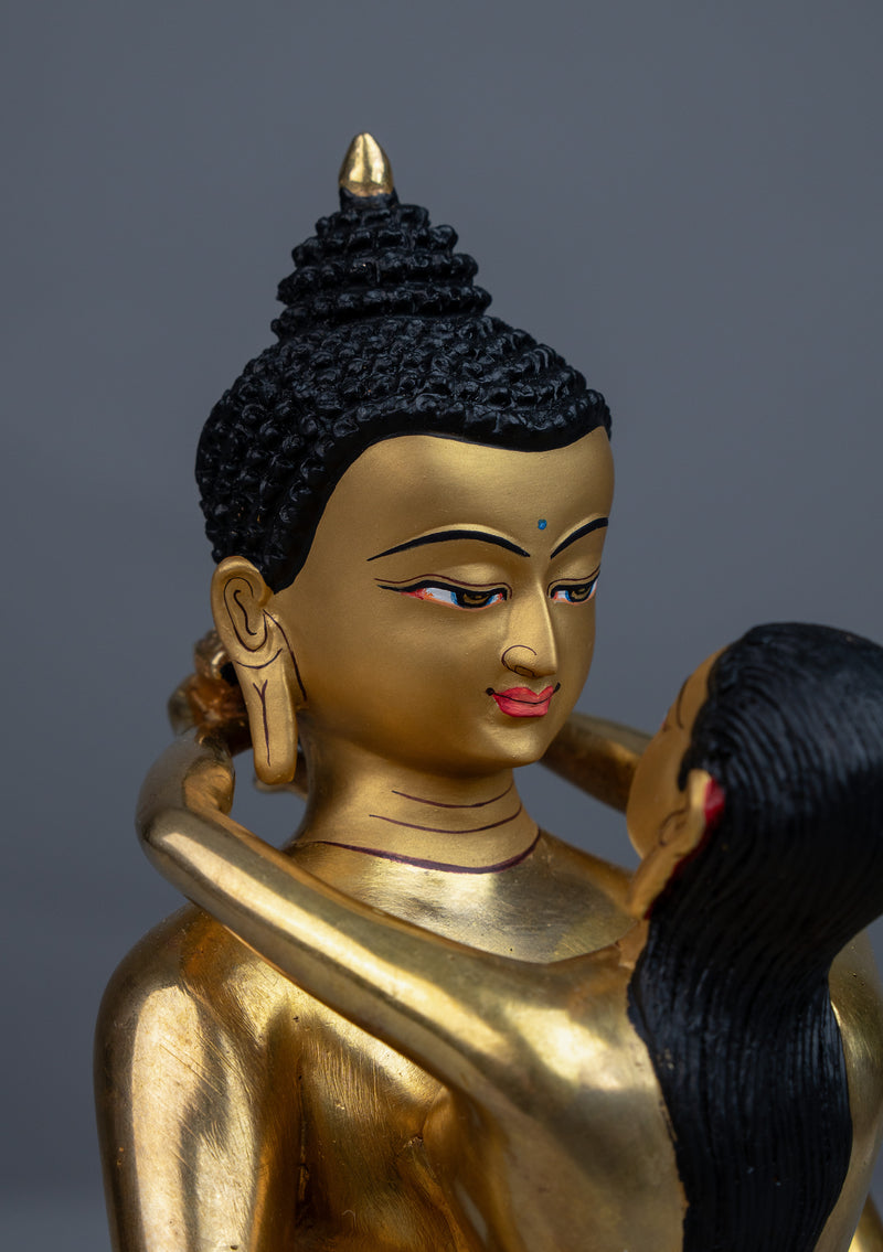 Samantabhadra 24k Gold Gilded Buddha Shakti Statue 9"H