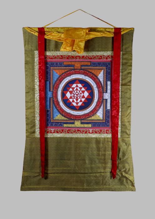 Colorful Sriyantra Mandala Brocade Thangka Painting