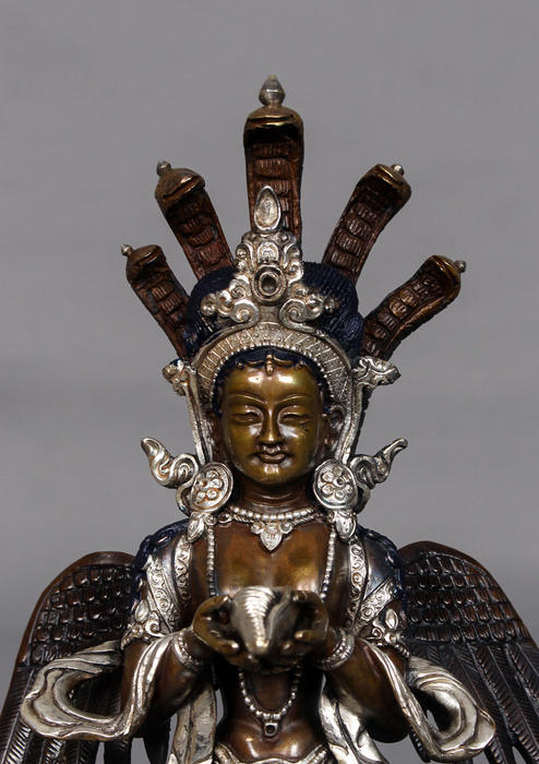 Copper Nagakanya Statue with Silver Highlights 8.7" H