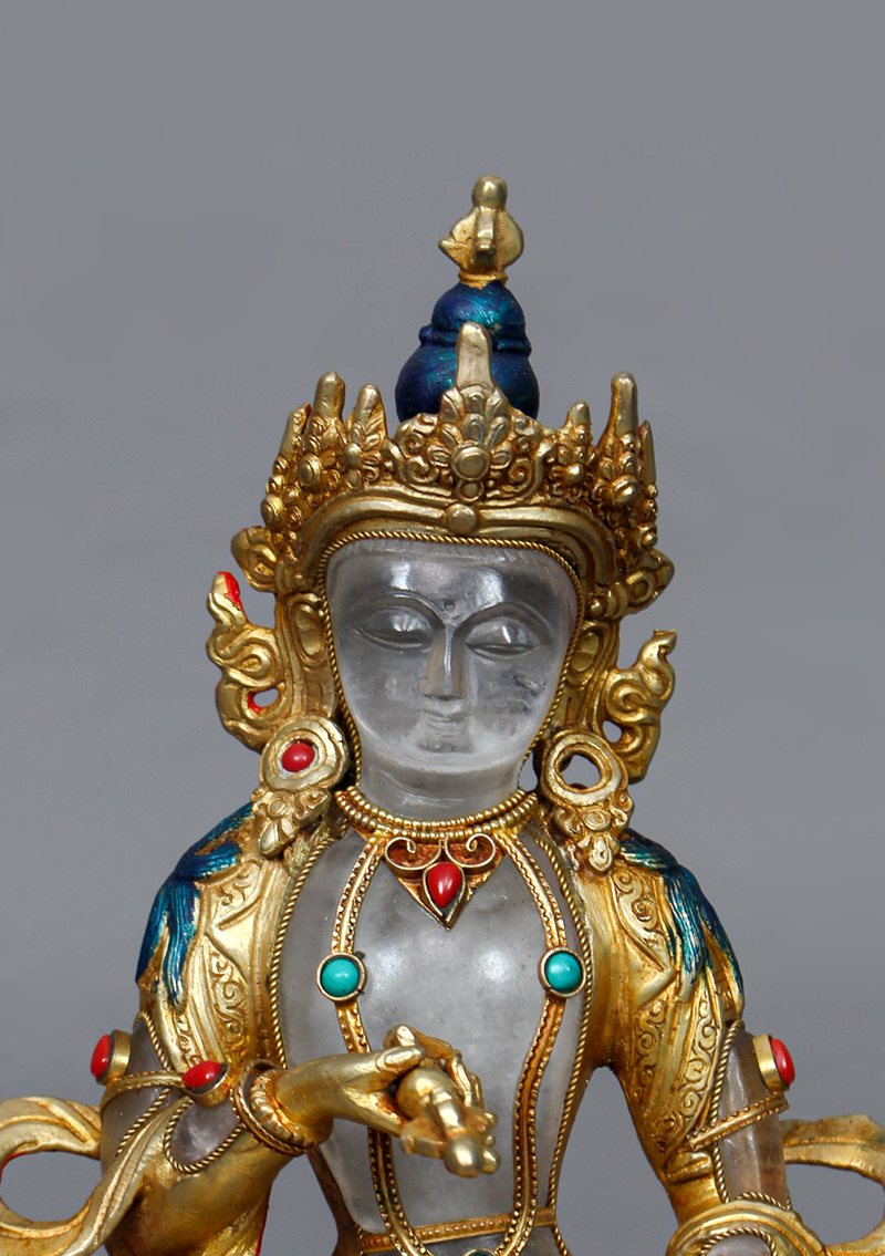 Gold Plated Crystal Vajrasattva Statue 8.5"H