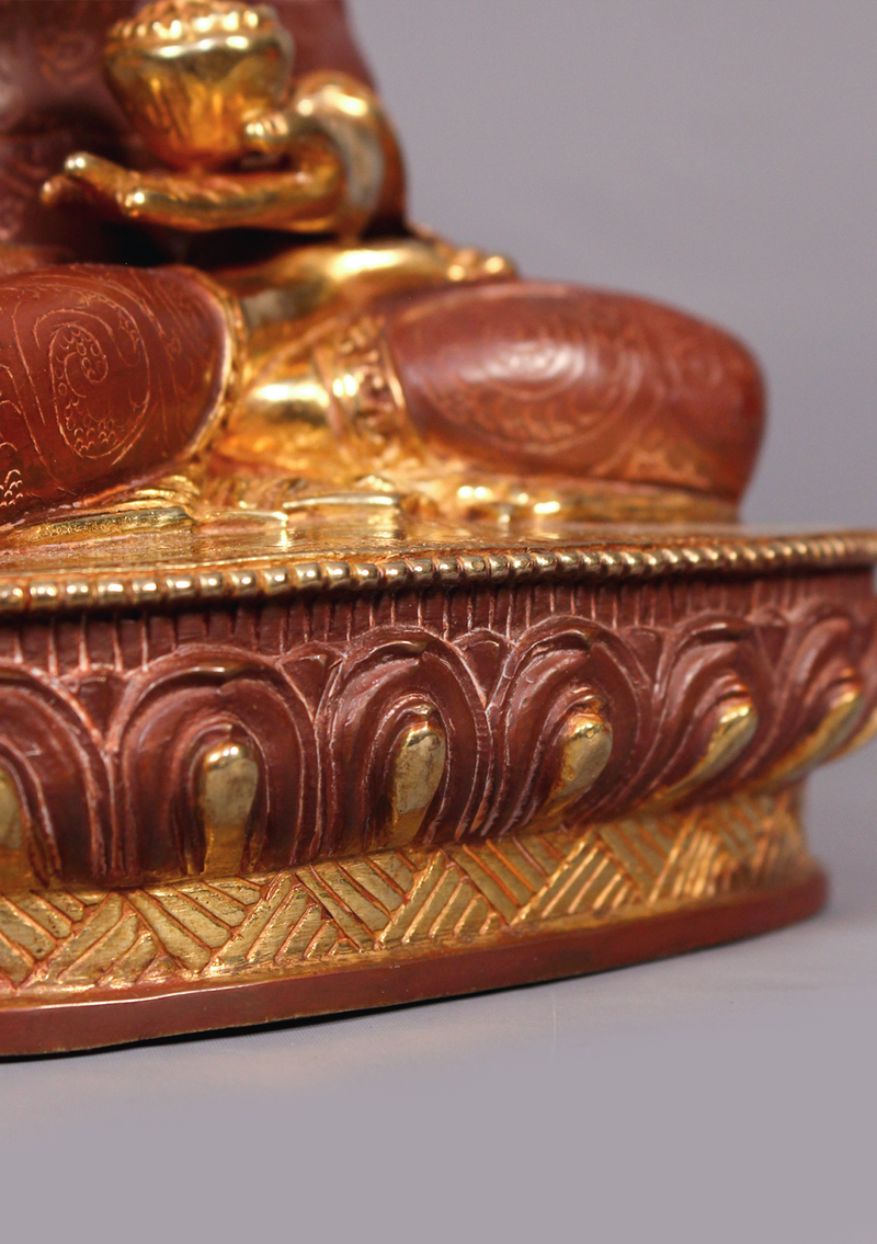 Partly Gold Plated Amoghasiddhi Buddha Statue 9.5" H