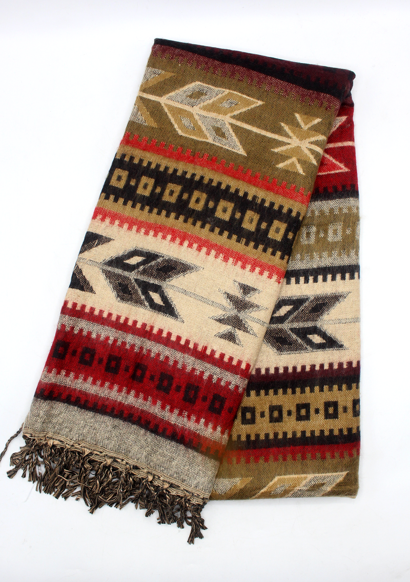 Hand loomed Red Black Stripe Woolen Shawl - Pooja