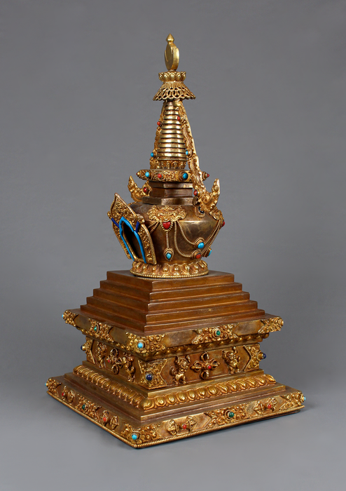 Handcrafted  Gold Plated Chorten Stupa 13" H