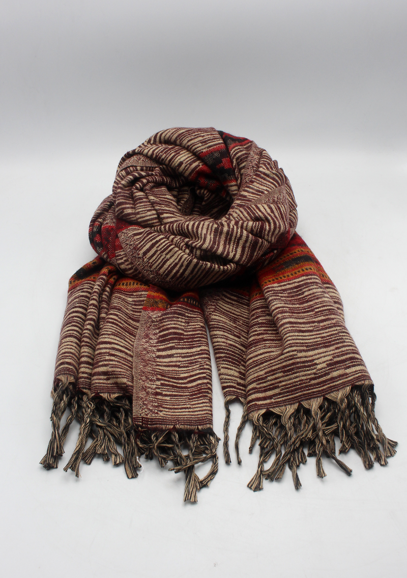 Hand loomed Maroon Darklined Woolen Shawl Nepal- Life Line